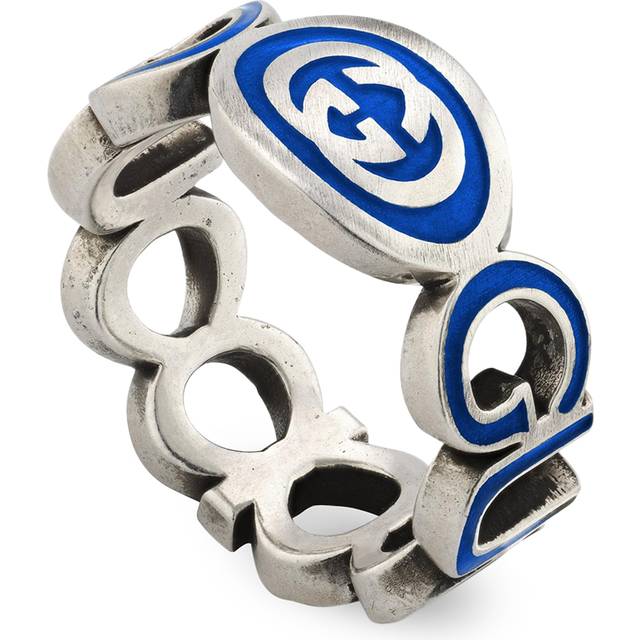 Gucci Interlocking Blue Enamel Ring YBC753640002015 - Silver