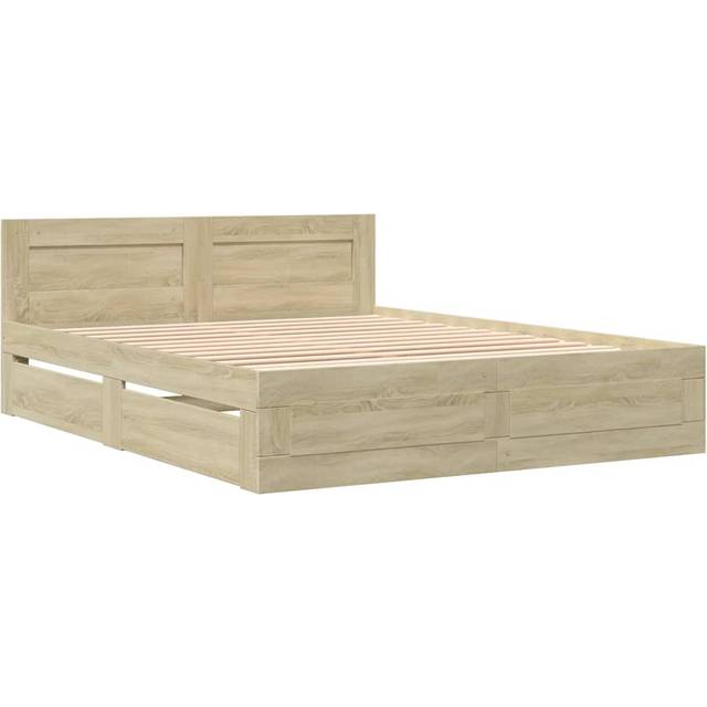 vidaXL Bed Frame with Headboard without Mattress Concrete Grey 150x200 cm King Size