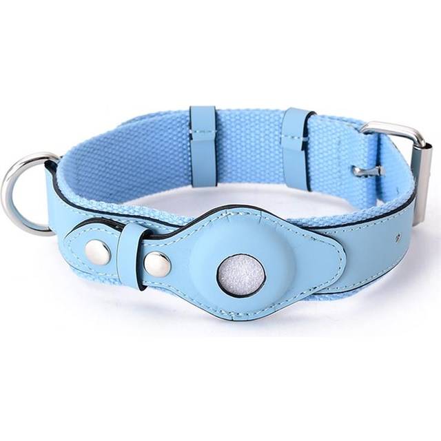 Airtag halsband fÃ¶r katt & hund PU-LÃ¤der - BlÃ¥
