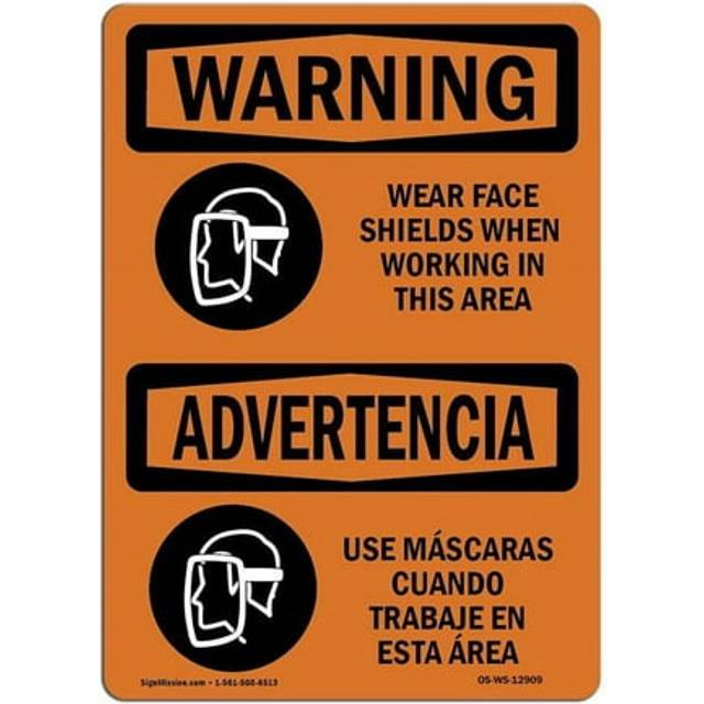 SignMission OS-WS-D-35-L-12909 OSHA Warning Sign - Wear Face Shields When Working Bilingual