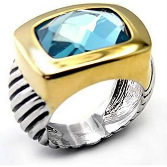 Reverse Two-Tone Brass Ring with Semi-Precious Spinel, London Blue - Size 7