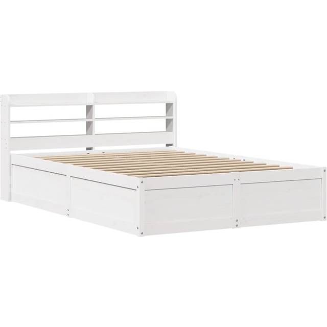 vidaXL Bed Frame with Headboard 135x190 cm Double Solid Wood Pine - Brown