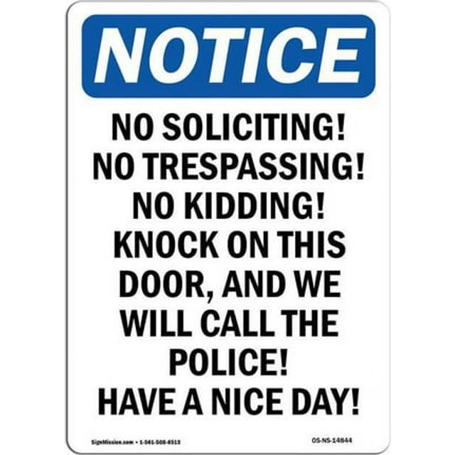 SignMission OS-NS-A-710-V-14844 7 x 10 in. OSHA Notice Sign - No Soliciting No Trespassing