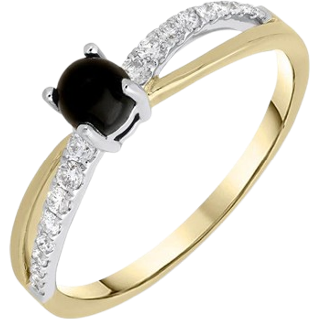 18ct Yellow Gold Whitby Jet 0.16ct Diamond Split Shoulder Ring