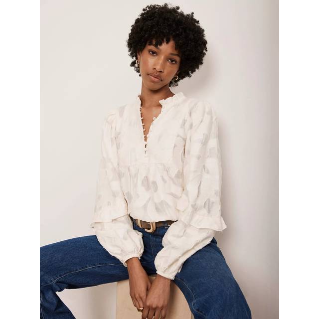 Mint Velvet Cream Jacquard Blouse - L, CREAM