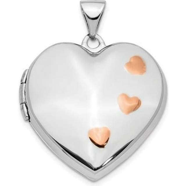 14K White Gold with Rose Rhodium 22 mm Heart Locket Pendant