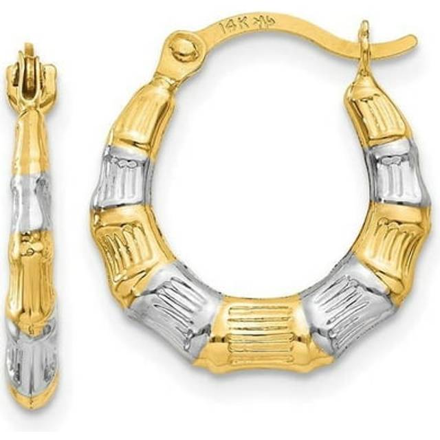14K Yellow & Rhodium Hollow Bamboo Hoop Earrings - Green