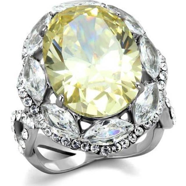Alamode TK2162-5 Women High Polished Stainless Steel Ring with AAA Grade CZ in Citrine Yellow - Size 5