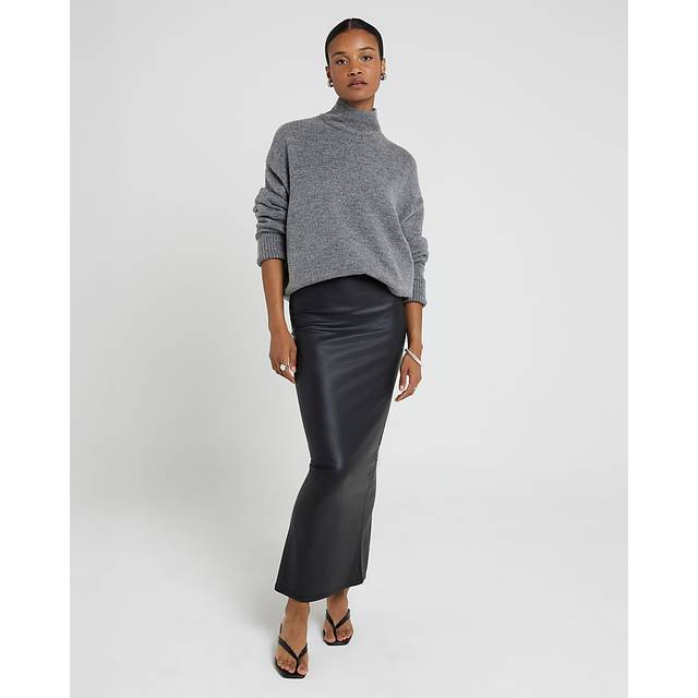 River Island Womens Black Coated Midi Skirt - 12