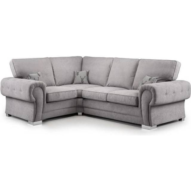 Milan 4 Seater L Shaped Corner Sofa Full Back Chesterfield Arms Grey Left Hand Facing - One Size