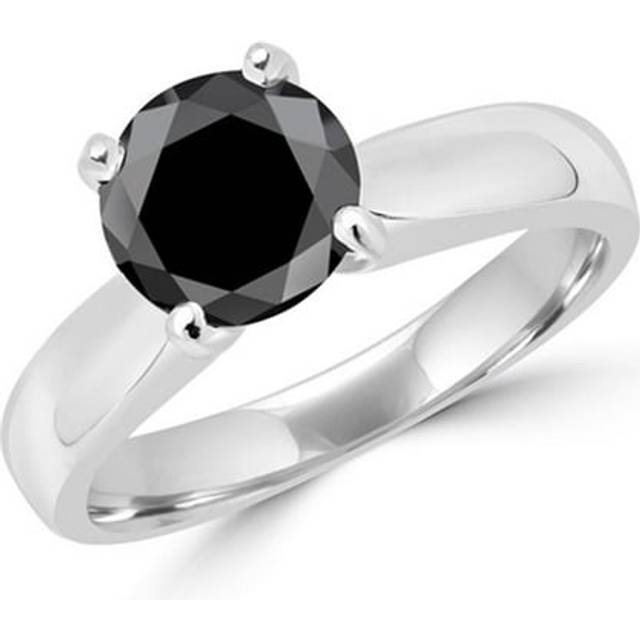 Majesty Diamonds MD160313-8.75 1.4 CT Classic 4-Prong Round Black Diamond Engagement Ring in 14K White Gold, Size 8.75