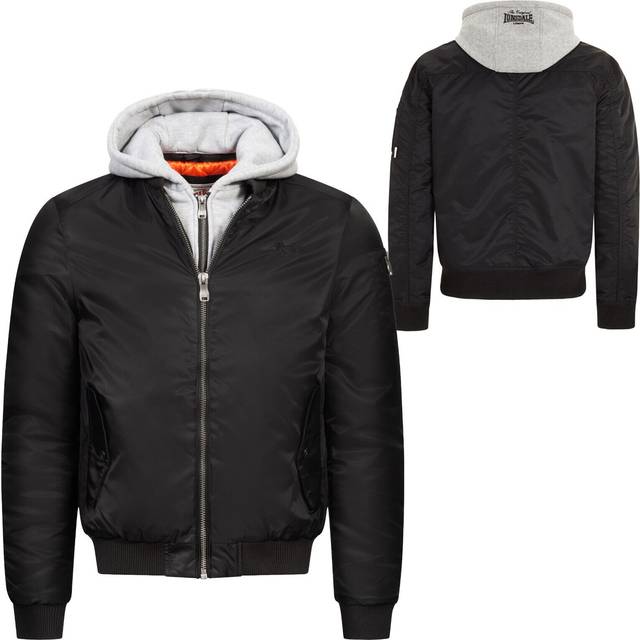 Unique lonsdale flight bomber ma1 jacket black detachable hood lined slim-fit