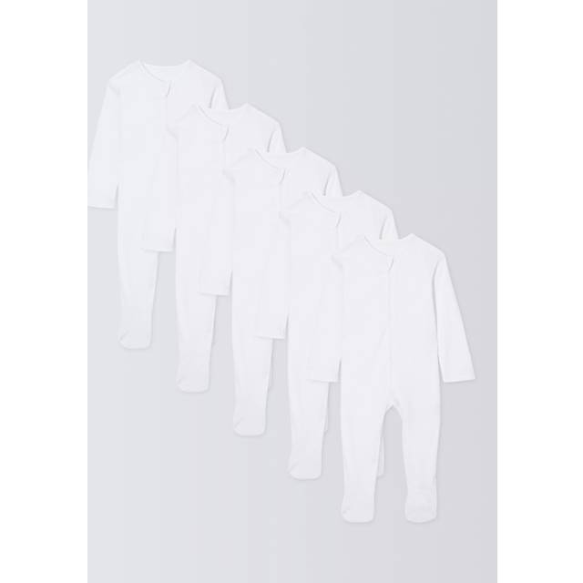 John Lewis Baby Ribbed Cotton Sleepsuit, Pack of 5, White