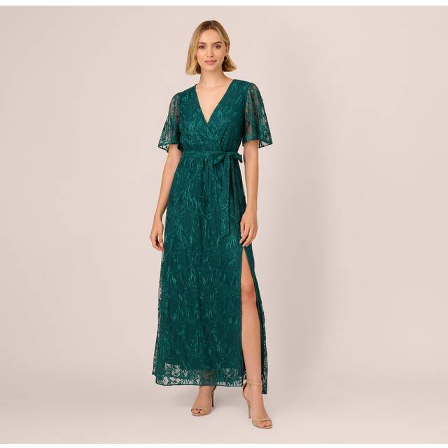 Embroidered Lace Maxi Dress In Hunter - S
