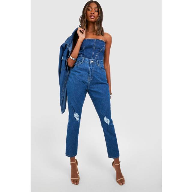 Womens High Waisted Ripped Skinny Jeans - Blue - 6, Blue