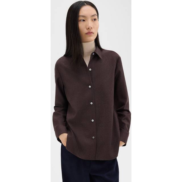 Theory, Shirts, female, Brown, XS, Brown Shirt Italian Wool Flannel