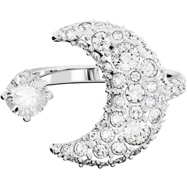 Luna open ring, Moon, White, Rhodium plated - 60