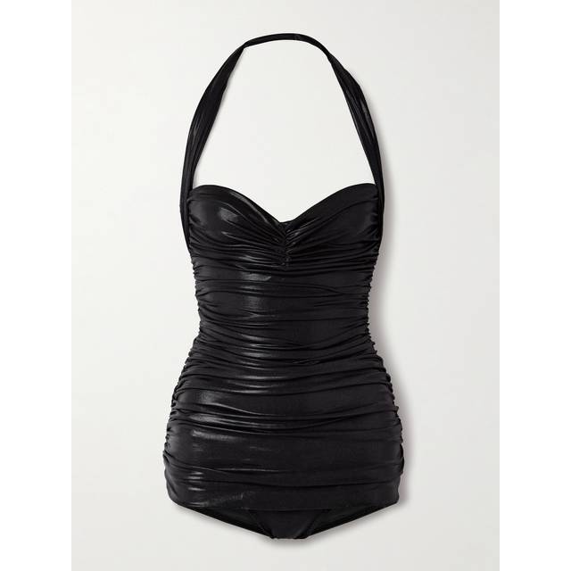 Bill Shirred Halter One-Piece Swimsuit - BLACK - X-Small