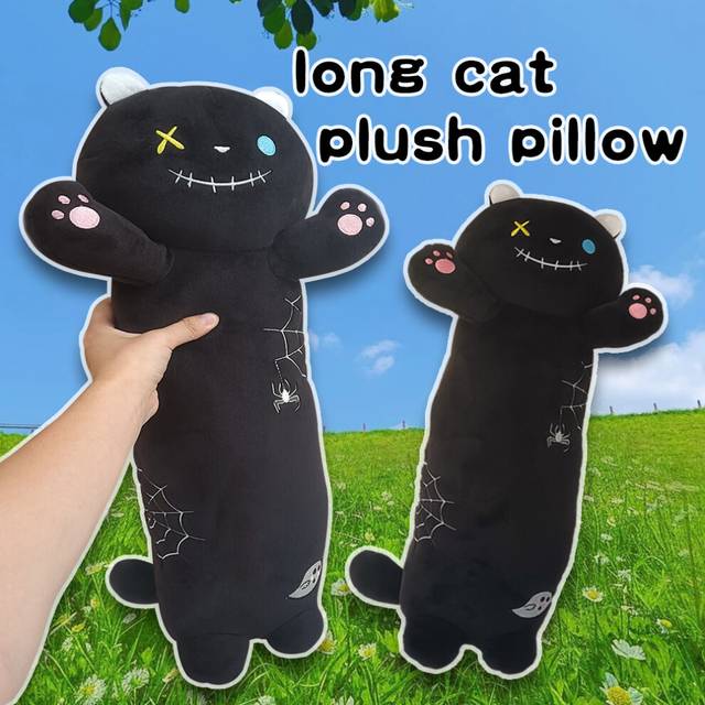 Halloween Long Cat Pillow Plush Toy Doll Stuffed Animal Pp Cotton Fill Kids Gift