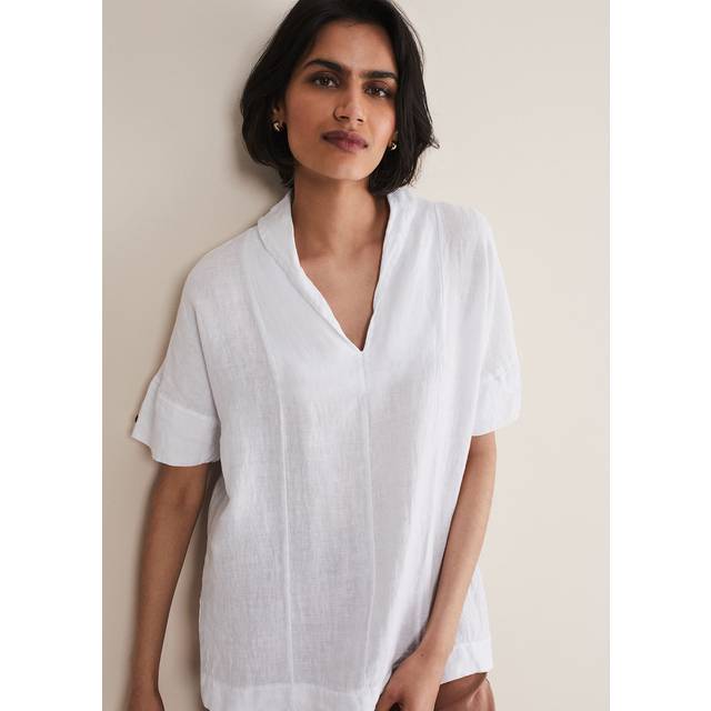 White Carita V-Neck Linen Blouse (8)