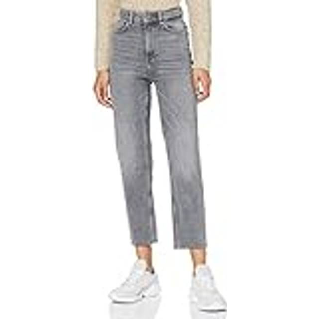 Only – Emily – Grå jeans med raka ben, råskuren fåll och hög midja-Grå/a