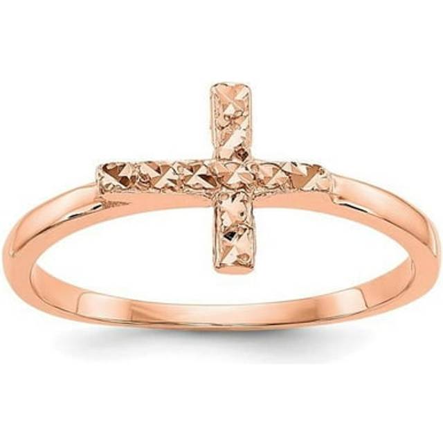 14K Rose Gold Polished & Diamond-Cut Cross Ring - Size 7