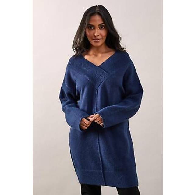 Womens Petite Deep Wrap Neck Detail Tunic - Navy - S