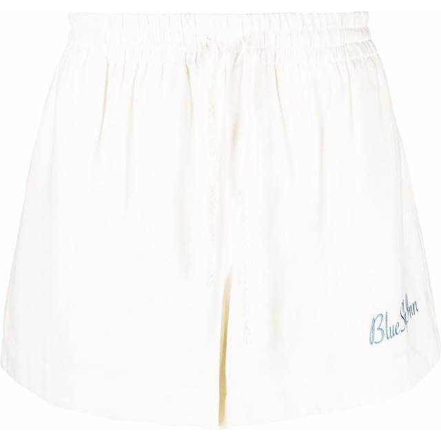 BLUE SKY INN - embroidered logo track shorts - men - Viscose/Linen/Flax - S - White