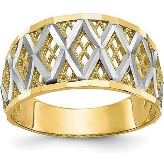 10K Yellow with Rhodium Diamond-Cut Filigree Ring - Size 7