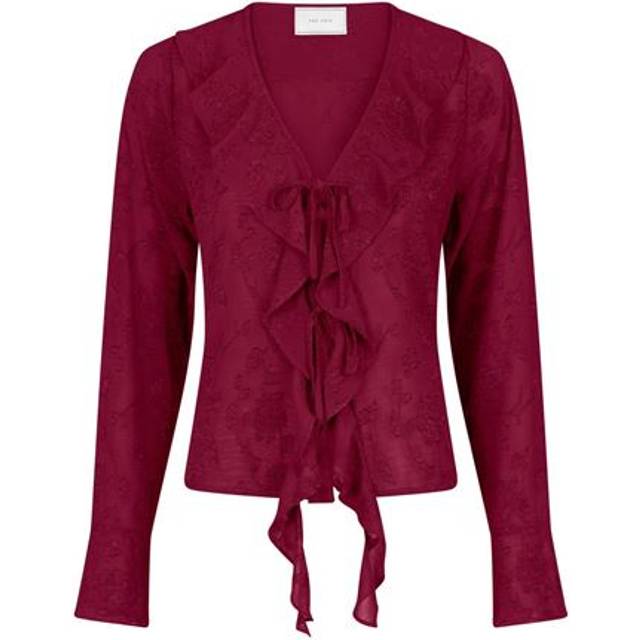 Neo Noir Anika Burnout Blouse Dam Långärmade Blusar Stl. 34 - Från Magasin - Burgundy (34)