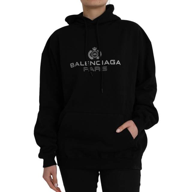 Black Cotton Logo Hooded Pullover Sweatshirt Sweater - XS