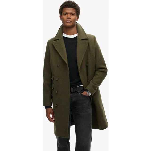Superdry Merchant Wool Long Coat, Olive Night Green