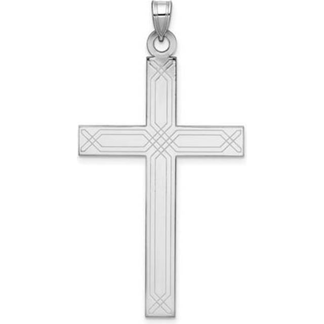 14K White Gold Solid Laser Etched Cross Pendant