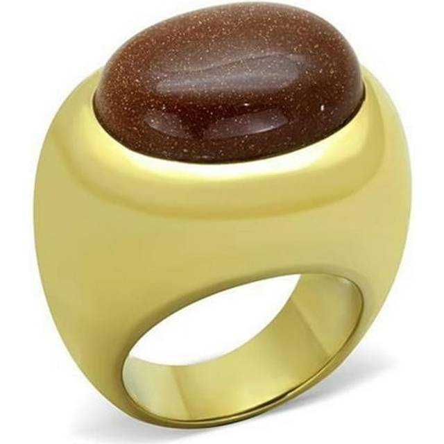 Alamode TK1781-9 Women IP Gold Stainless Steel Ring with Synthetic in Topaz - Size 9
