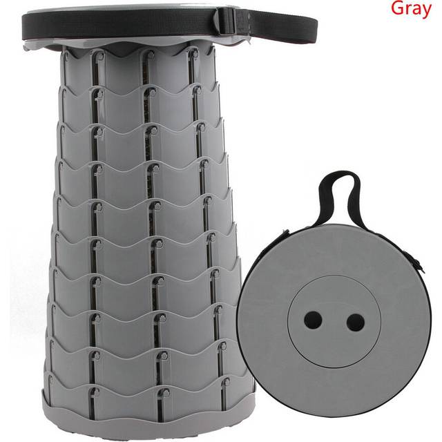 (Gray) Retractable Portable Folding Stool Chair Outdoor Camping Fishing Plastic