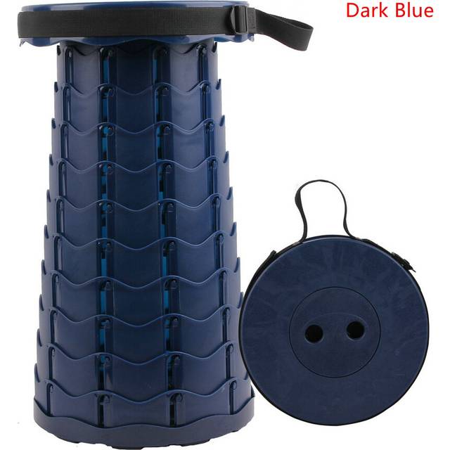 (Dark Blue) Retractable Portable Folding Stool Chair Outdoor Camping Fishing Plastic