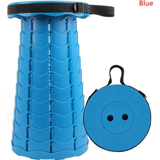 (Blue) Retractable Portable Folding Stool Chair Outdoor Camping Fishing Plastic