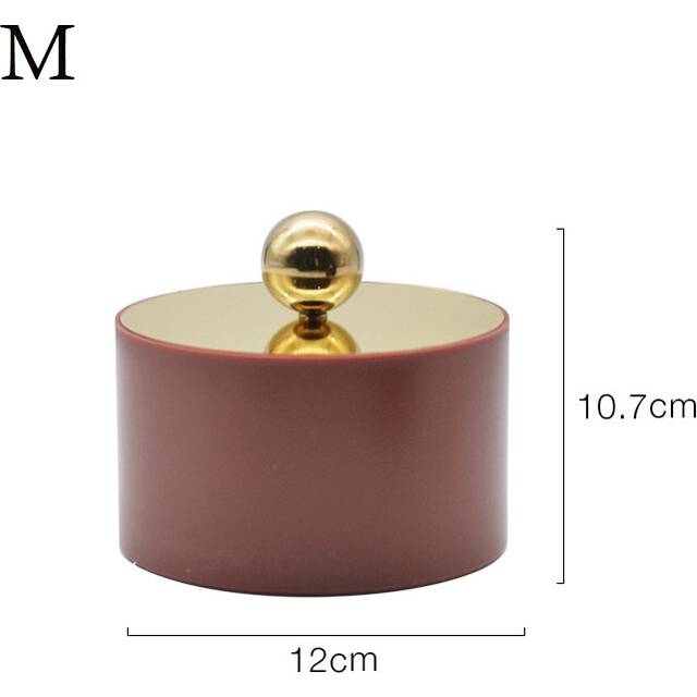 (Wine red M) Nordic Jewelry Case Boxes Display With Metal Cover Small Object Storage