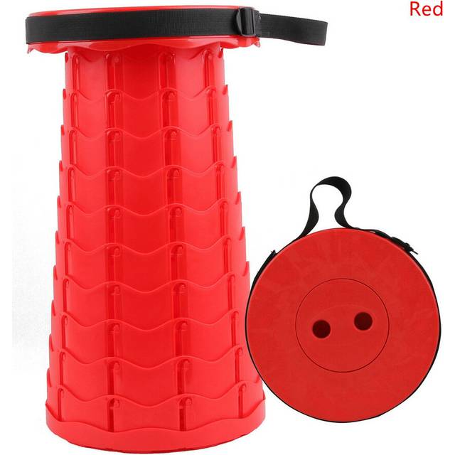(Red) Retractable Portable Folding Stool Chair Outdoor Camping Fishing Plastic