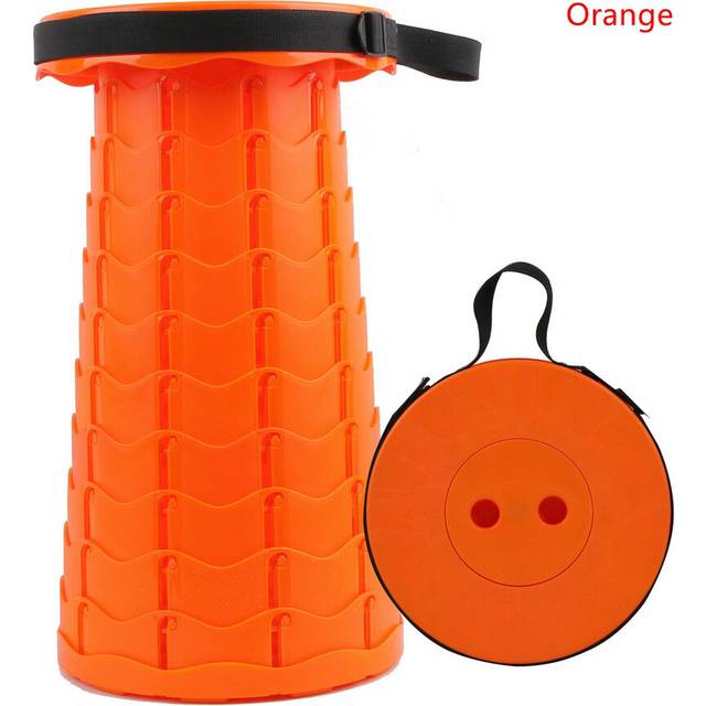 (Orange) Retractable Portable Folding Stool Chair Outdoor Camping Fishing Plastic