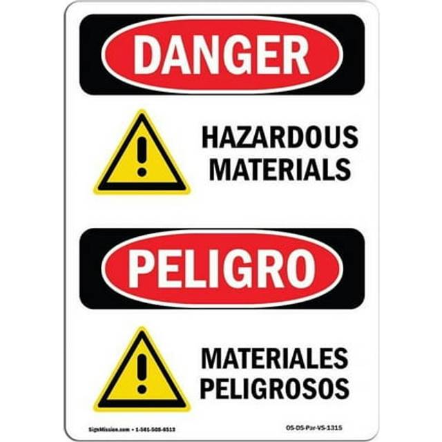 SignMission OS-DS-A-1218-VS-1315 12 x 18 in. OSHA Danger Sign - Hazardous Materials Bilingual