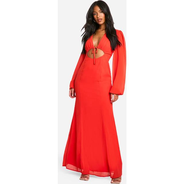 Womens Tall Chiffon Volume Sleeve Maxi Dress - Red - 6, Red