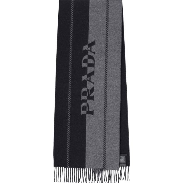 Wool Monogram Scarf - Slate / Black - Founded in Milan in 1913 by Mario Prada, the Prada fashion-house is famed for drawing on northern Italian traditions of discreet elegance and fine craftsmanship. Its clothes and accessories have been described as both classic and eccentric, marked by an ambiguous techno-retro sensibility.