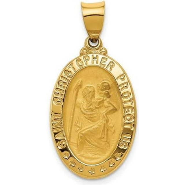 14K Yellow Gold Polished & Satin St. Christopher Medal Hollow Pendant