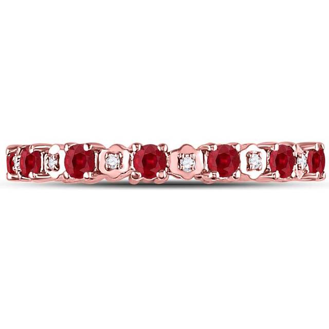 GND 128249 1.00 CTW 10KT Rose Gold Womens Round Ruby Diamond Eternity Stackable Band Ring, Size 7