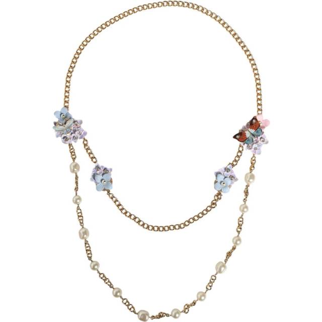 Dolce & Gabbana, Accessoarer, Dam, ONE Size, Kristall Pärla Blommig Lags Halsband - yellow (ONE SIZE)