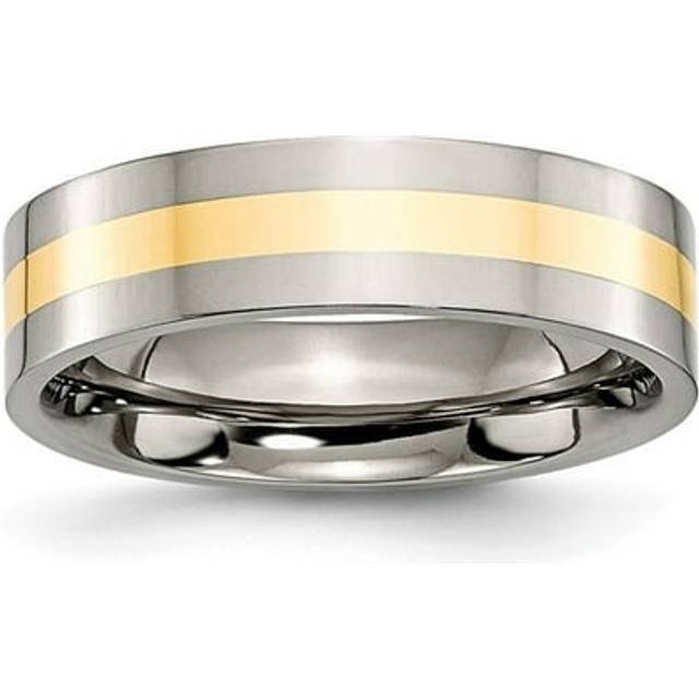 6 mm Titanium & 14K Yellow Gold Inlay Flat Polished Band, Size 8
