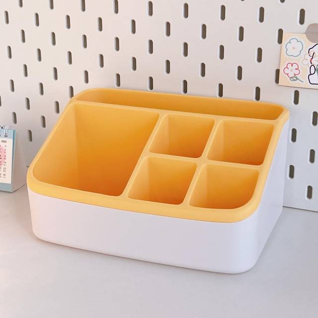 (B-Yellow2) Large Capacity Desktop Organizer Solid Color Pen Holder With 2 Drawer