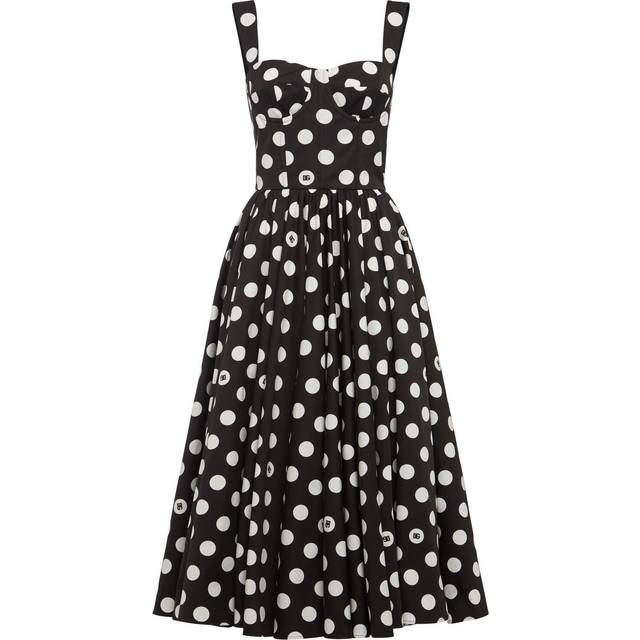 Dolce & Gabbana Cotton Calf-length Corset Dress With Polka-dot Print - Woman Dresses Print 48