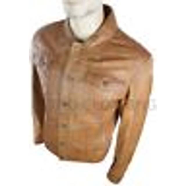 Mens vintage short denim style retro leather jacket tan brown casual